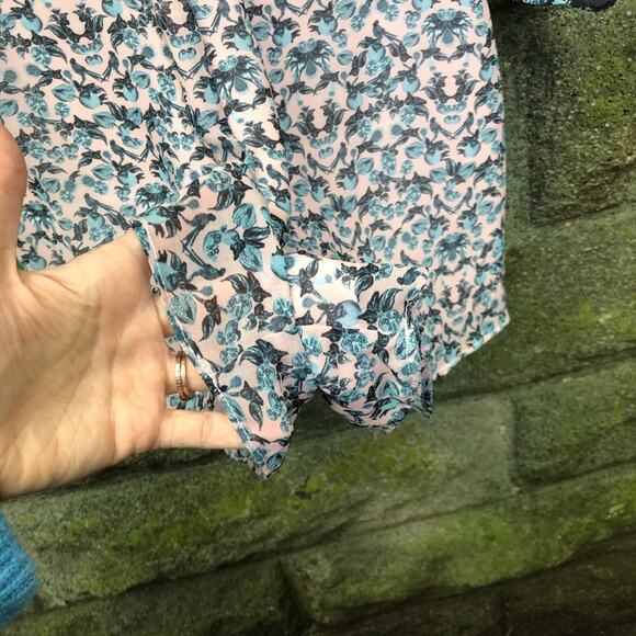 TopShop Floral Colorblock Bell Long Sleeve Mock Neck Romper Playsuit 2 - Picture 5 of 11